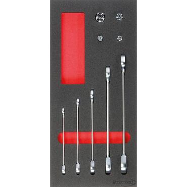 Tool module with 5 reversible ratchet spanners and adapters
